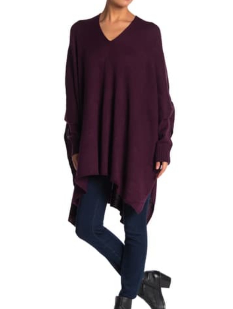 RDI V-neck Knit Poncho Pullover Sweater w/ Sleeves